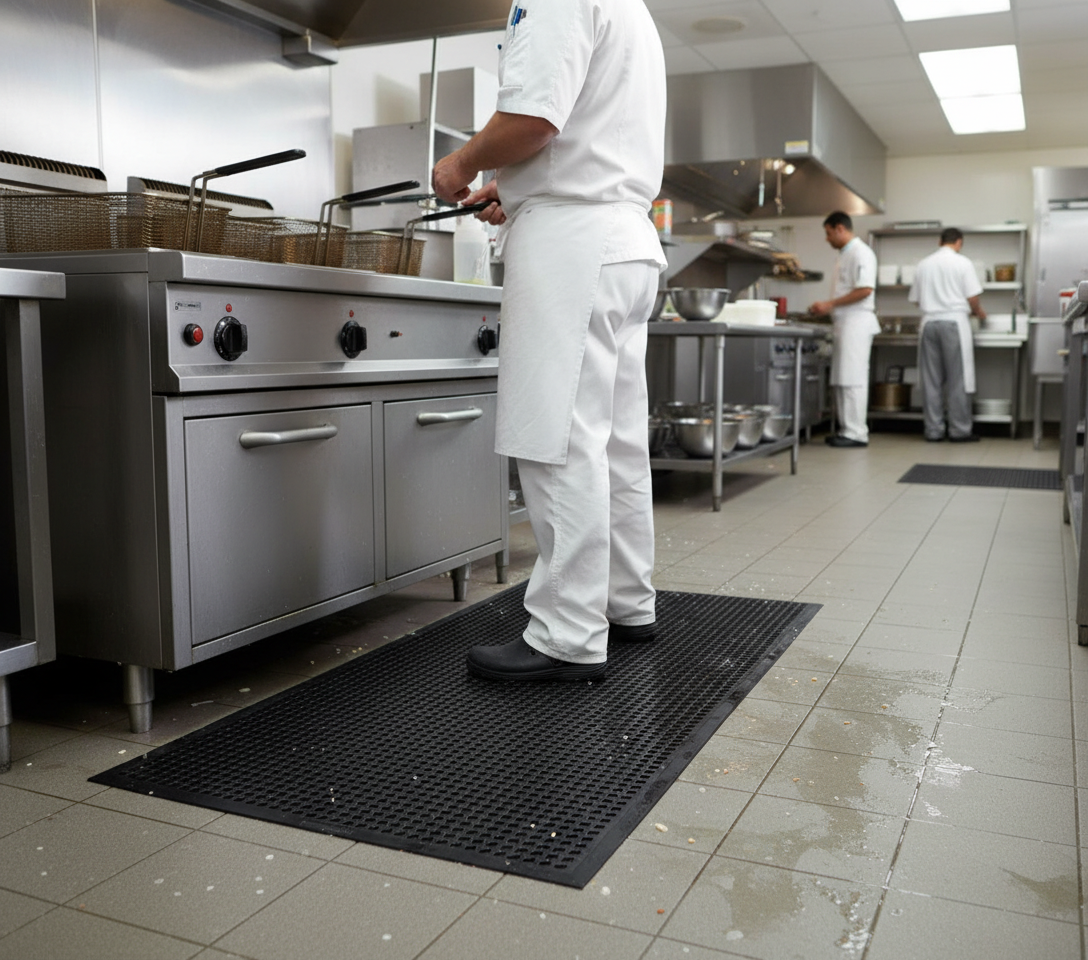 Premium Non-Slip Rubber Mats with Moulded Gripper Surface for High Traction and Chemical Resistance in Kitchens and Entrances