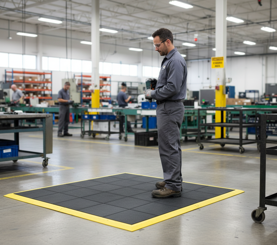 Premium Heavy Duty Anti Fatigue Mat Tiles with Bevelled Edging for Custom Configurations - 91 x 91cm Modular Design