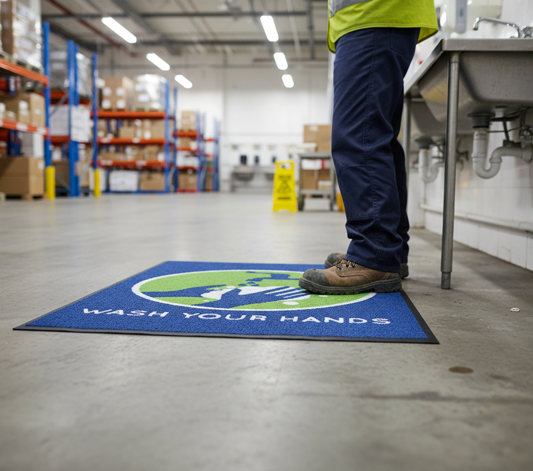 Premium Wash Your Hands Message Mat - High-Performance, Stain Resistant, and Highly Absorbent with Durable Rubber Backing for Hygiene Safety