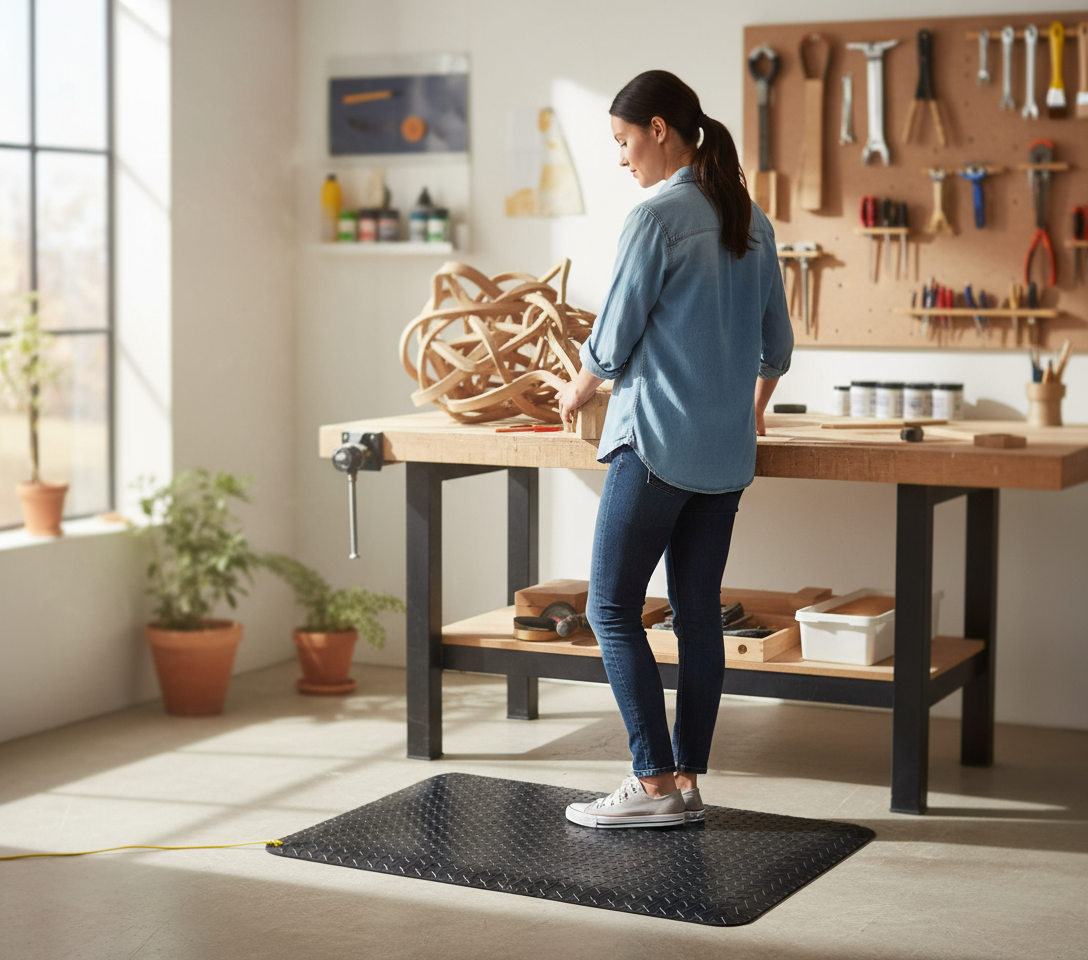 Premium Anti-Static ESD Anti-Fatigue Mat with Chemical Resistance and Slip-Resistant Diamond Pattern for Safe Work Environments