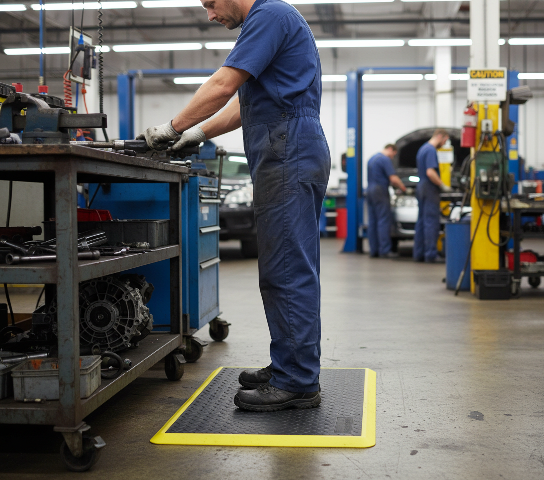 Premium Anti Fatigue Mat with Ramped Edges and Diamond Surface for Enhanced Workplace Comfort and Safety