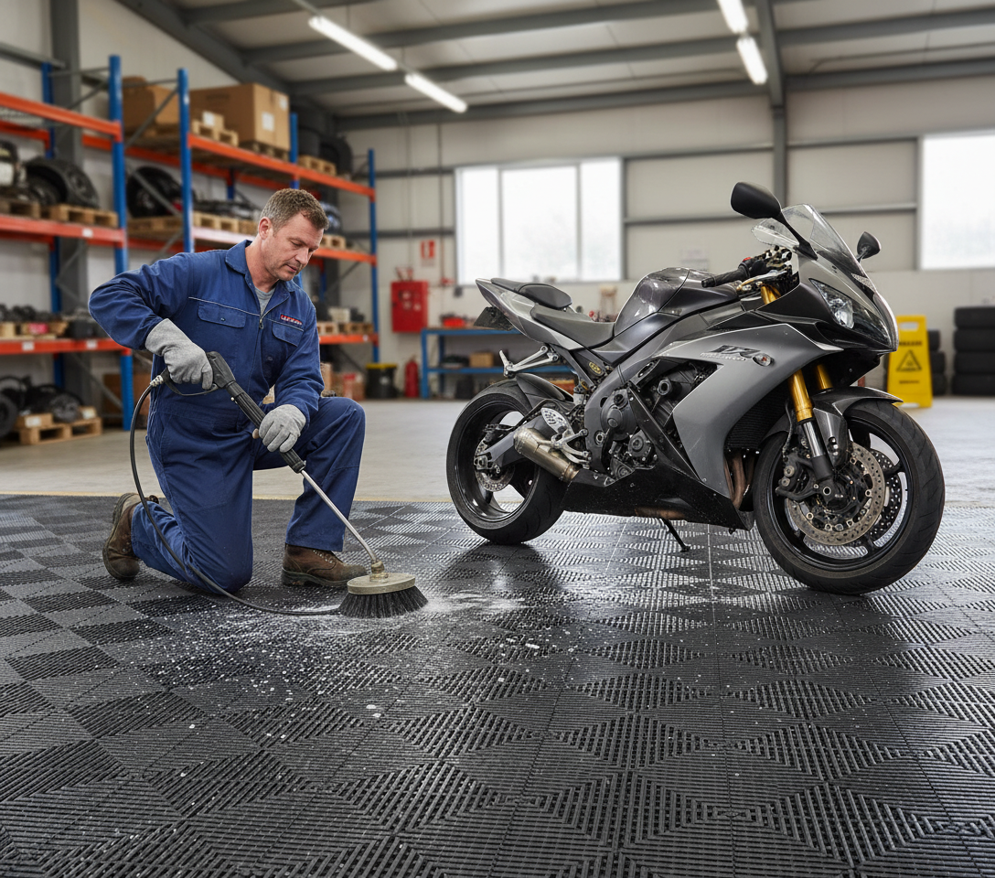 Premium Non-Slip CheckerTile Garage Matting - Heavy Duty Shock Absorbing Vinyl Tiles for Ultimate Floor Protection