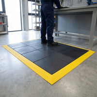 Heavy Duty Interlocking Anti-Fatigue Mat Tiles | 18mm Rubber, 90 x 90cm, Solid or Drainage Holes, Black or Yellow Ramp Edges
