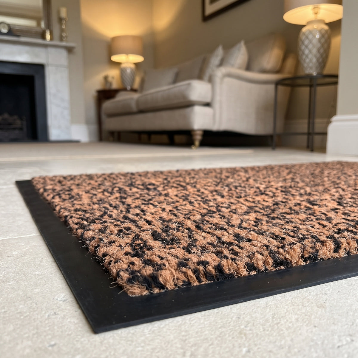 Light Brown commercial made to measure entrance mat on limestone flooring