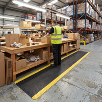 Heavy Duty Vinyl-Top Anti-Fatigue Mat UK | 14mm Diamond Plate Foam Mat, Black or Yellow Safety Border, Cut to Length